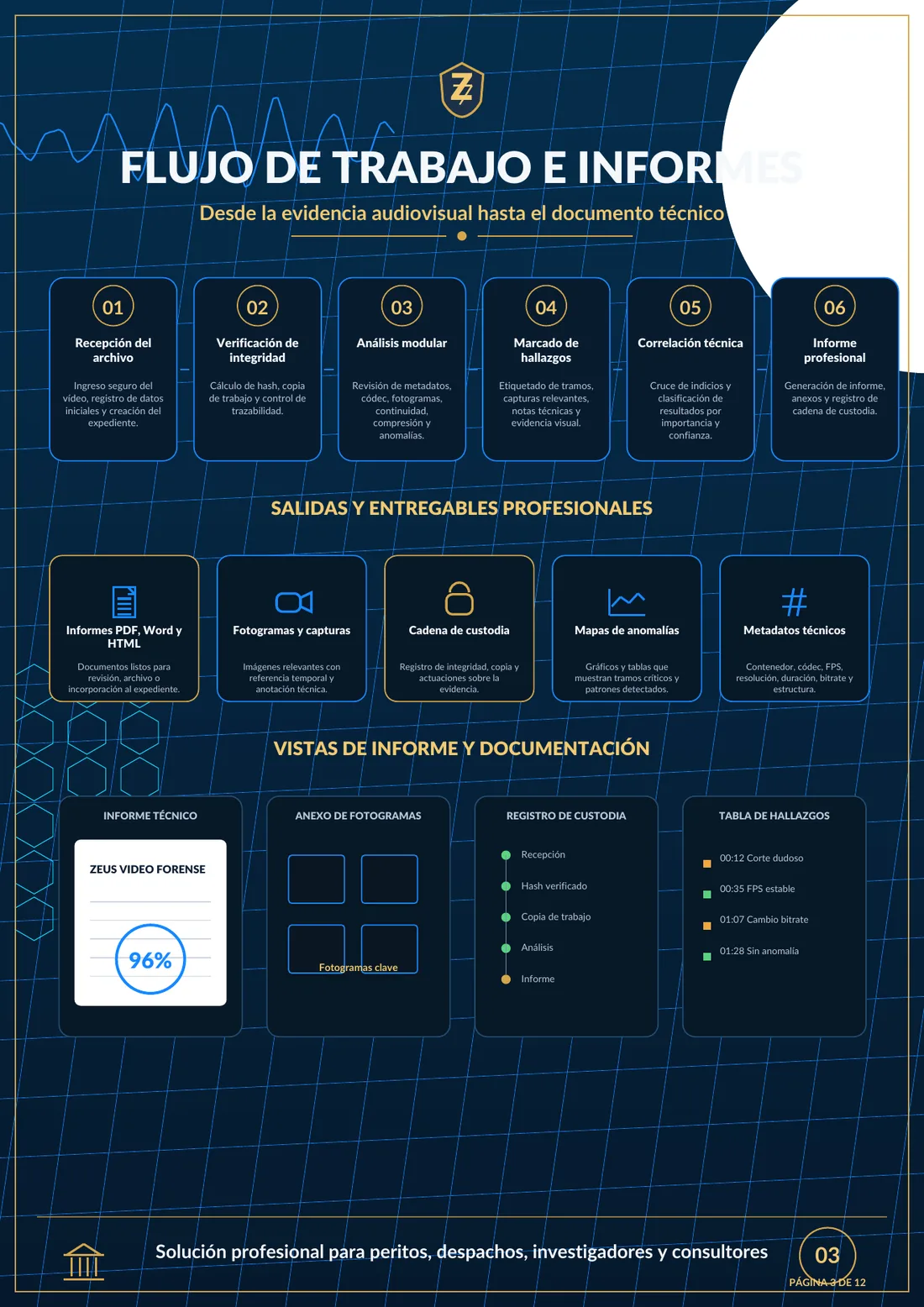 Flujo de trabajo e informes de Zeus Video Forense Pro Élite
