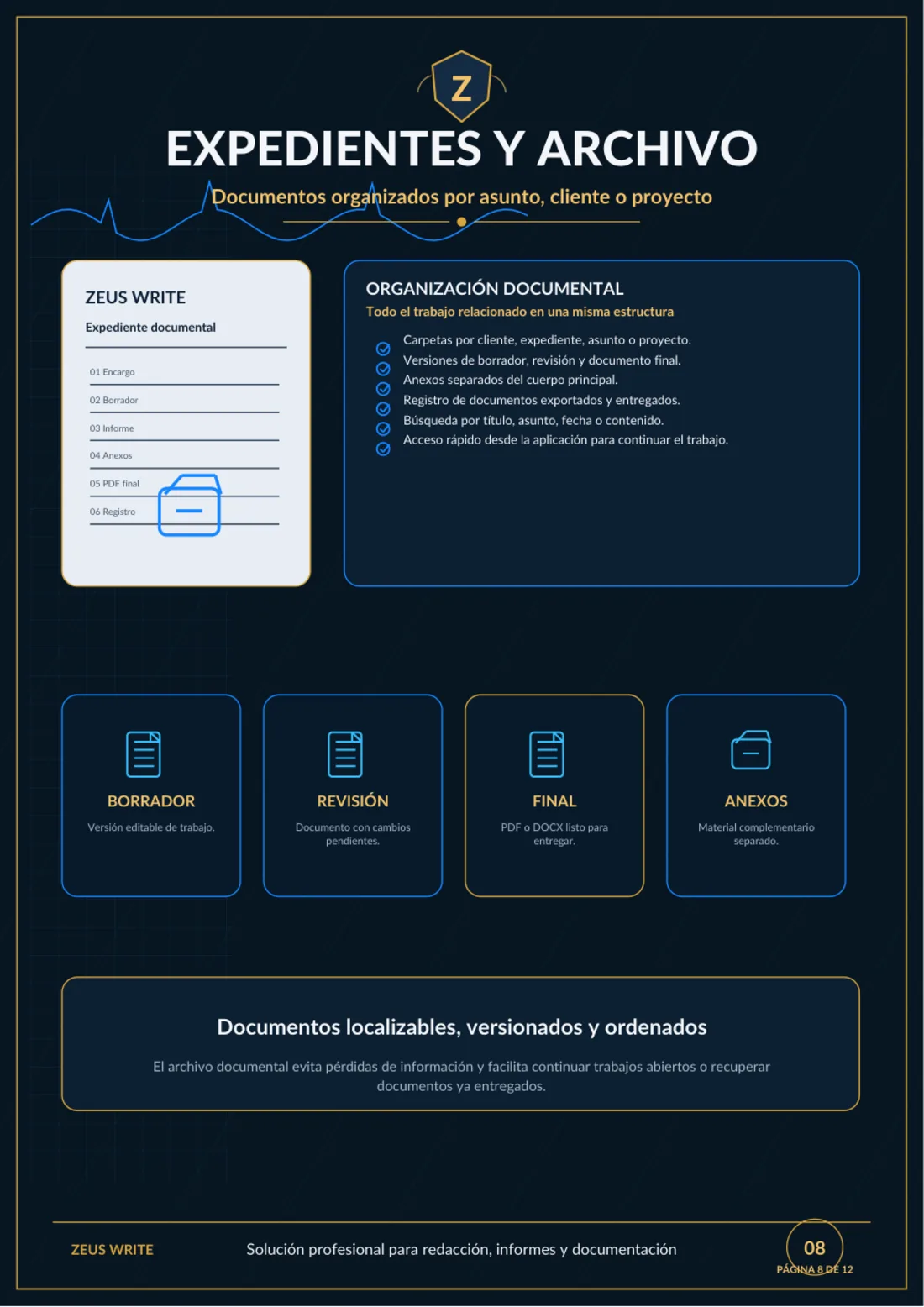 Expedientes y archivo documental de Zeus Write